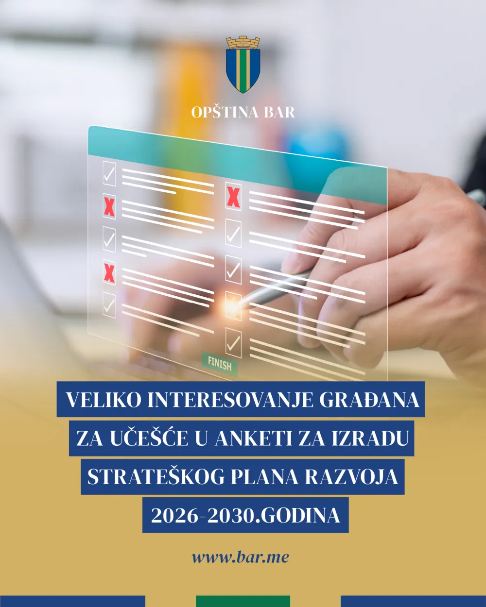 Op&scaron;tina Bar: Barani uče&scaron;ćem u anketi prepoznali prioritete za Strate&scaron;ki plan razvoja 2026&ndash;2030