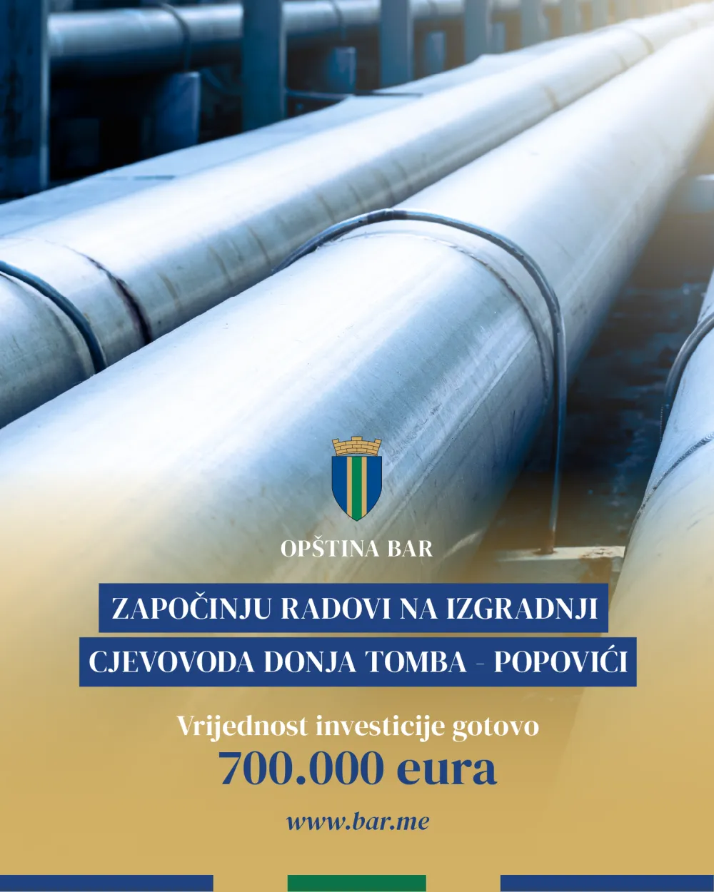 Op&scaron;tina Bar&nbsp;započinje radove na izgradnji cjevovoda Donja Tomba &ndash; Popovići