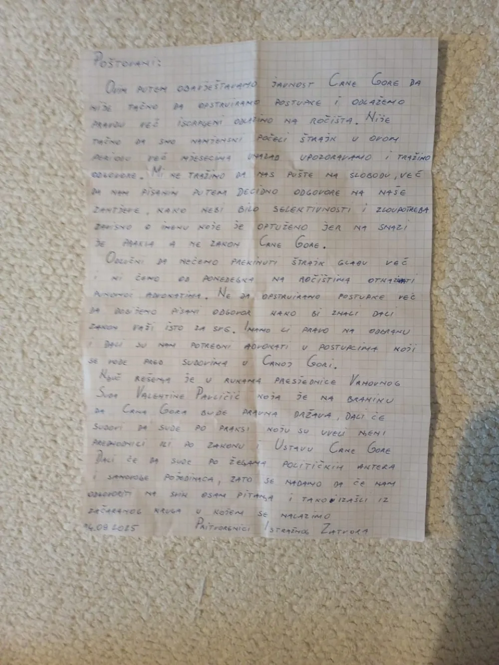 Pritvorenici koji &scaron;trajkuju glađu upozoravaju: Od ponedjeljka opozivamo ponomoćje advokatima