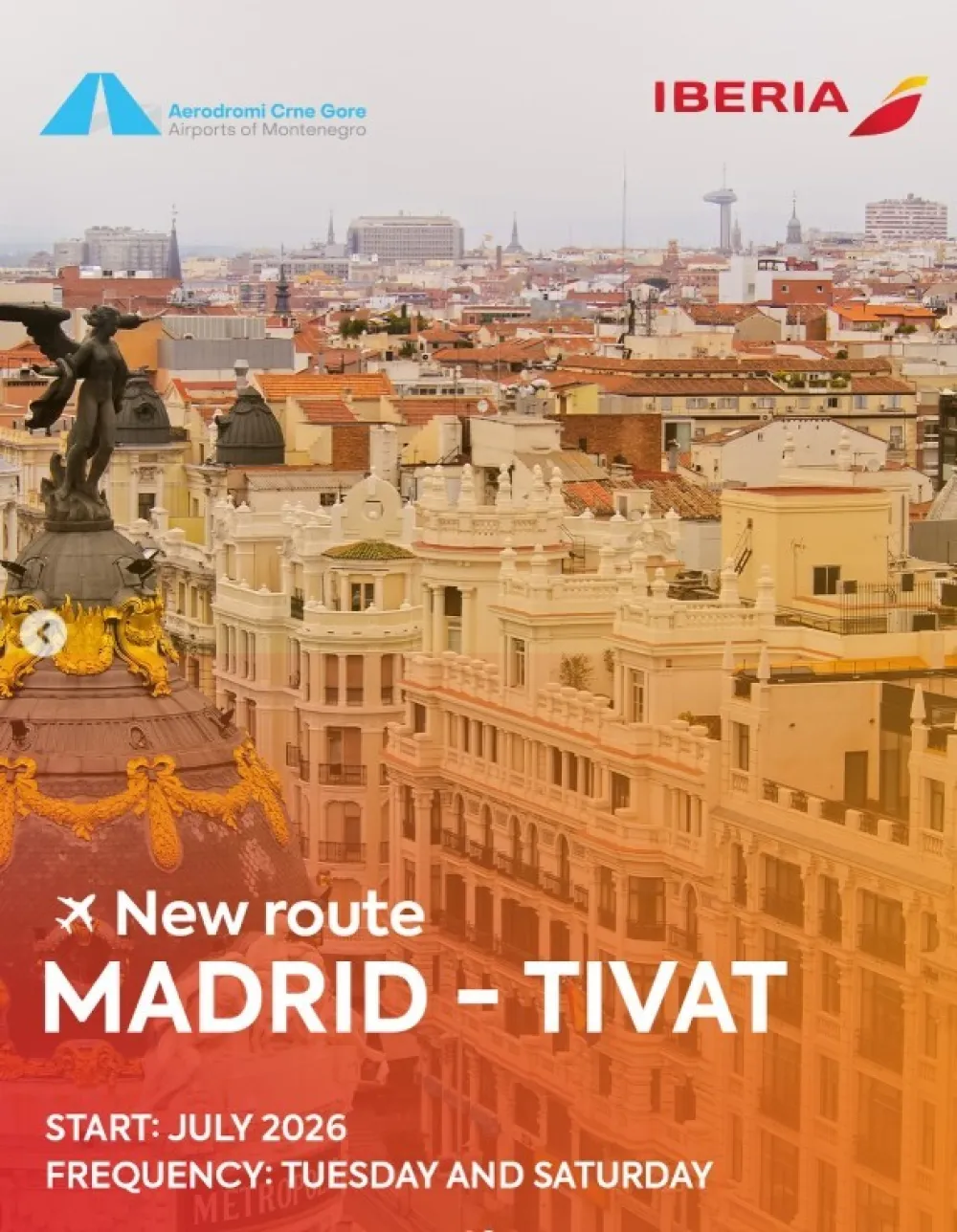 Linija Madrid - Tivat od jula 2026