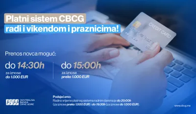 CBCG: Platni sistem od danas radi i vikendom i praznicima
