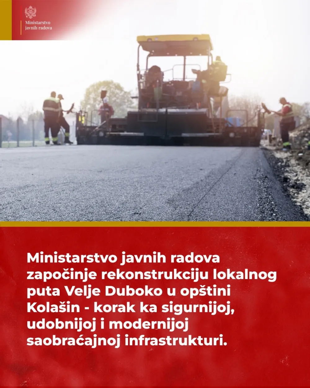 Rekonstrukcija puta Velje Duboko u Kola&scaron;inu