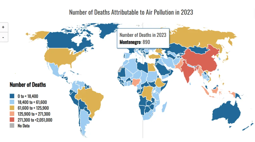 Zagađen vazduh doprinio prijevremenoj smrti 890 građana
