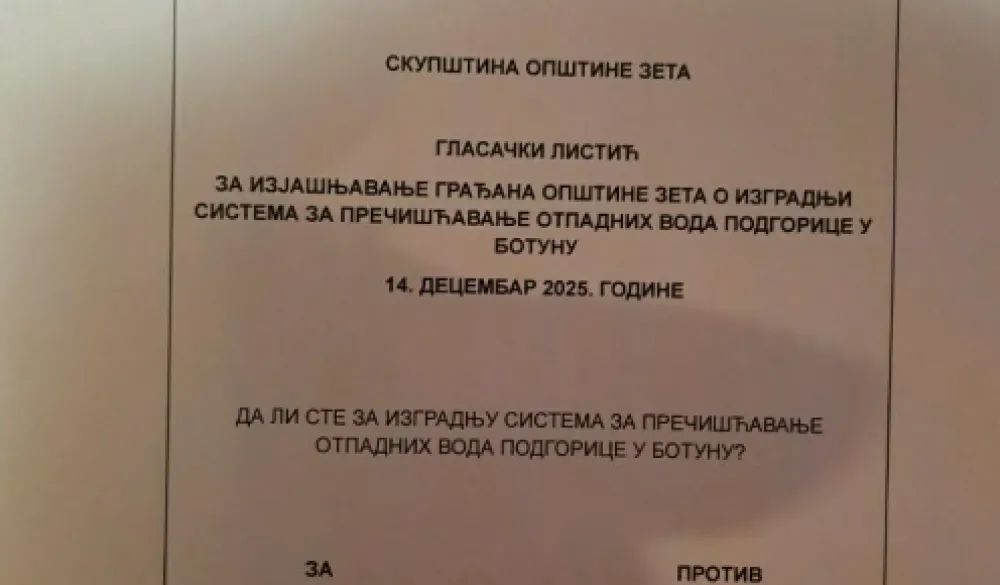 Glasački listić za referendum u Zeti