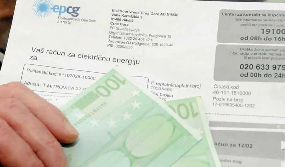 Prosječan novembarski račun za struju 36 eura