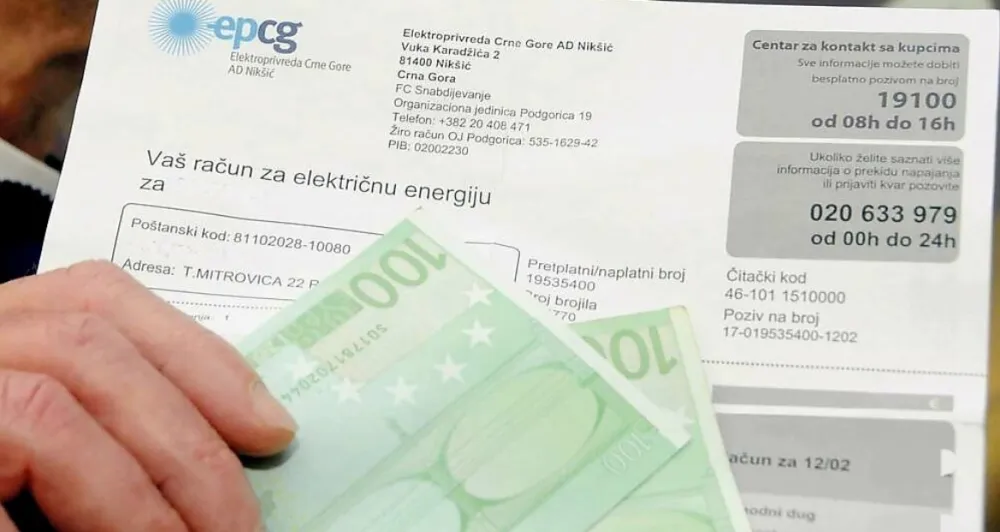 Prosječan novembarski račun za struju 36 eura