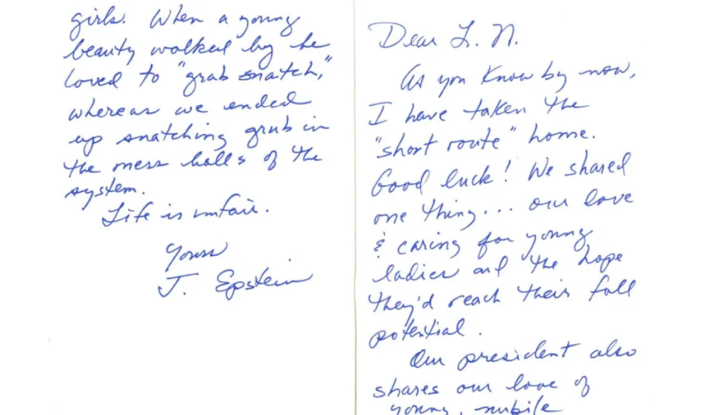 (FOTO) Objavljeno Epstinovo pismo: "Predsjednik dijeli na&scaron;u ljubav prema mladim djevojkama"