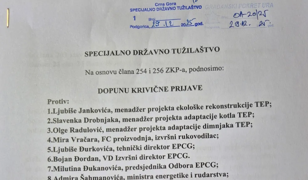 URA: Dopunjena&nbsp;prijava, funkcioneri EPCG sa umi&scaron;ljajem ugrozili građane
