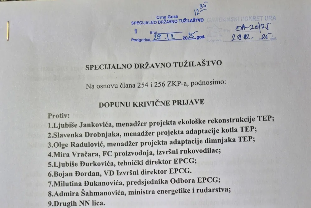 URA: Dopunjena&nbsp;prijava, funkcioneri EPCG sa umi&scaron;ljajem ugrozili građane