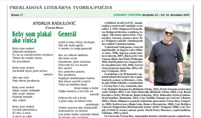 Poezija Andrije Radulovića prevedena na slovački