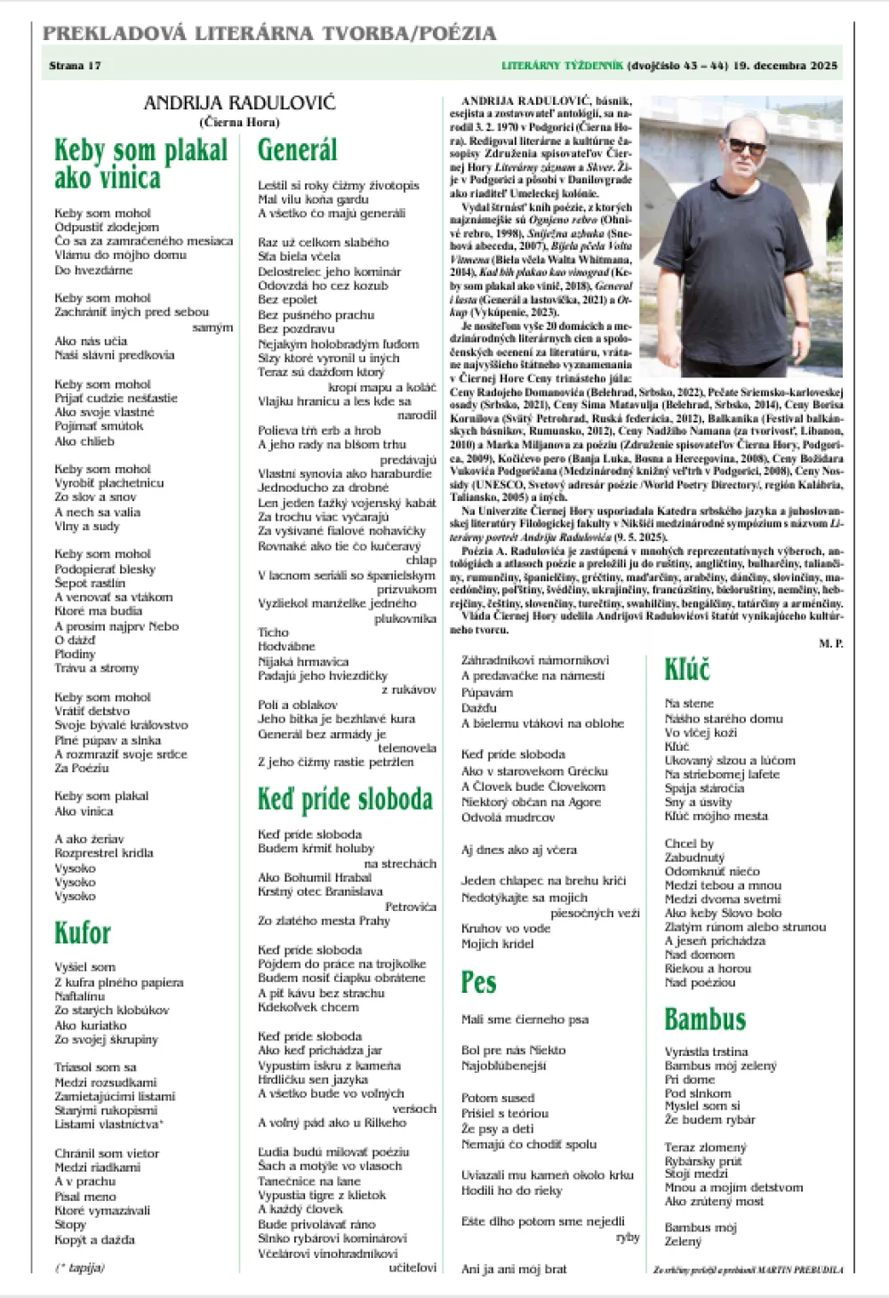 Poezija Andrije Radulovića prevedena na slovački