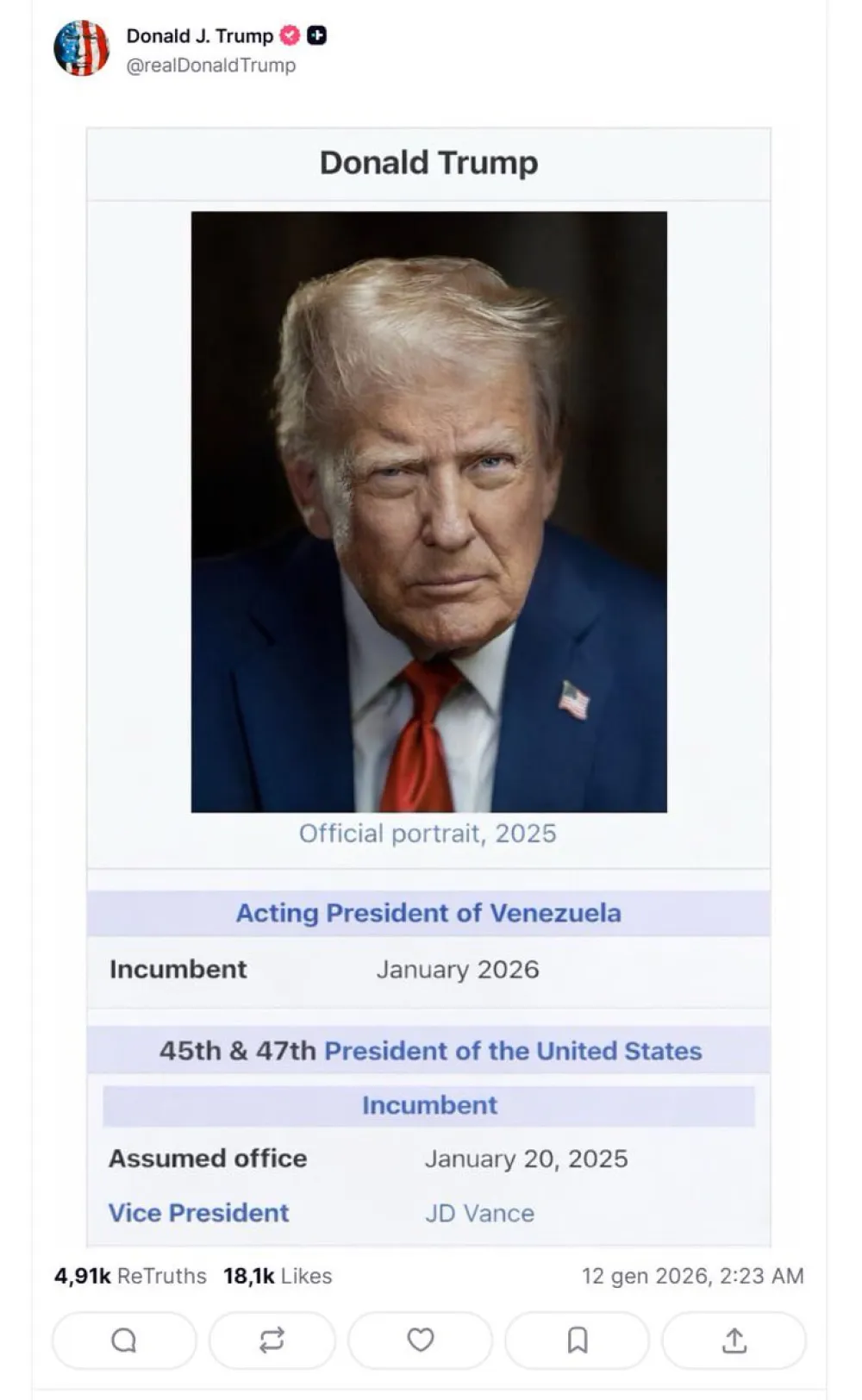 Tramp prikazao sebe kao v.d. predsjednika Venecuele