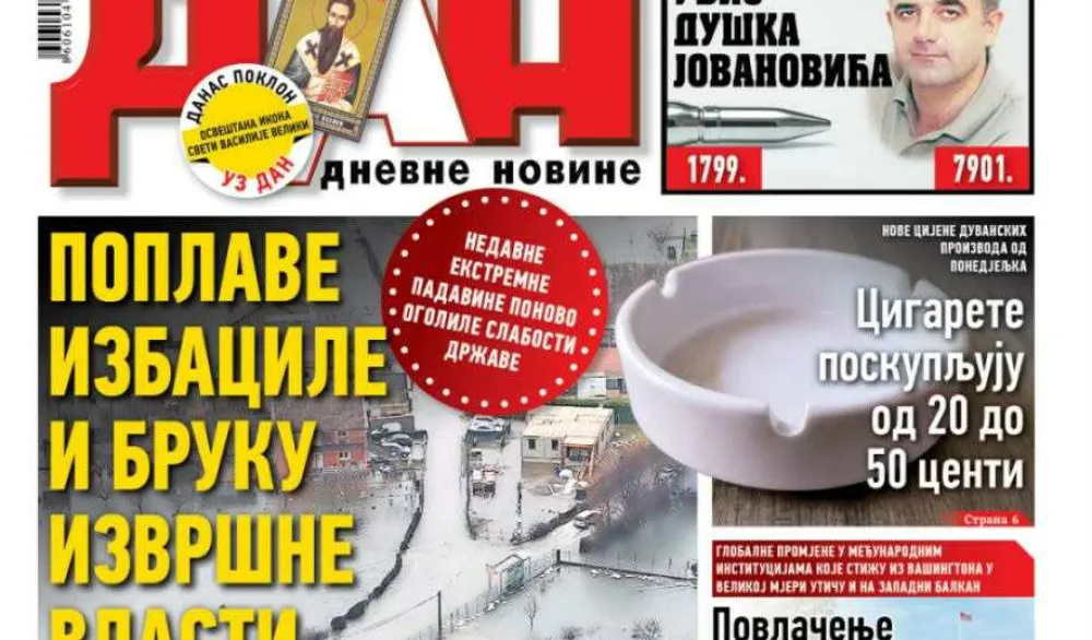 Naslovna strana "Dana" za 13. januar 2026.