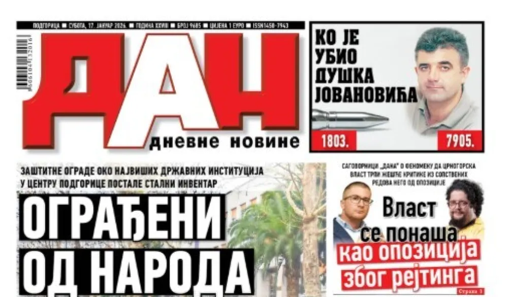 Naslovna strana "Dana" za 17. januar 2026.