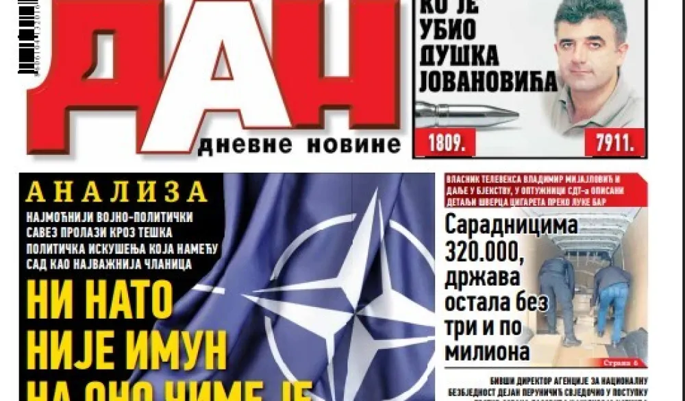 Naslovna strana "Dana" za 23. januar 2026.