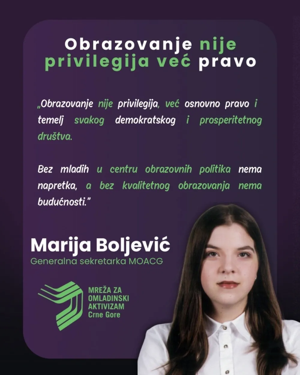 Boljević: Obrazovanje mora osnaživati mlade i prepoznavati njihov potencijal