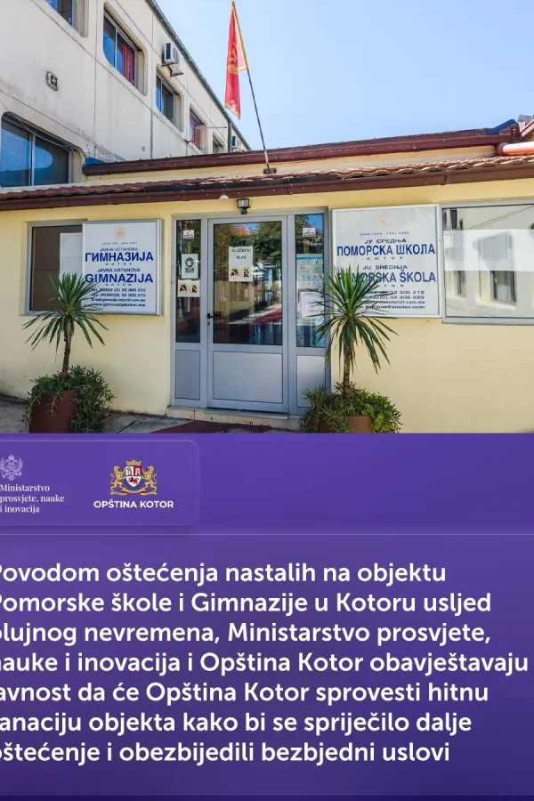 MPNI:&nbsp;Op&scaron;tine Kotor će sanirati objekte&nbsp;Pomorske &scaron;kole i Gimnazije