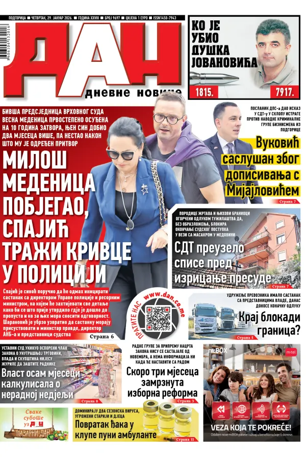 Naslovna strana "Dana" za 29.&nbsp;januar 2026