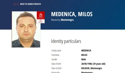 Na zahtjev Crne Gore crvena&nbsp;potjernicu za Medenicom objavljena&nbsp;na stranici Interpola