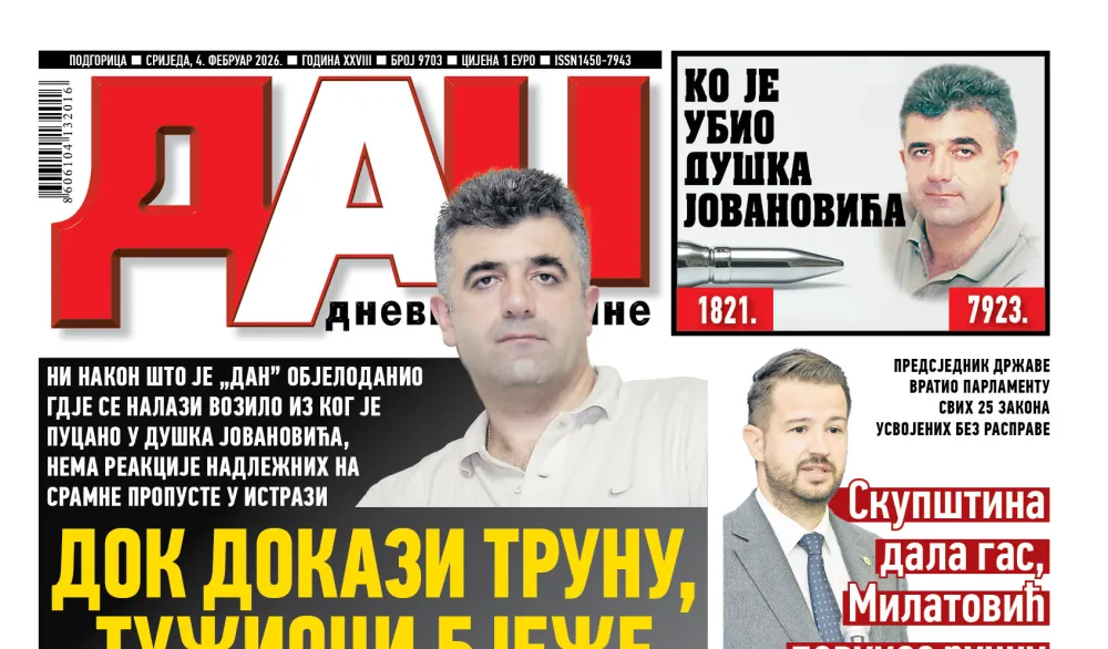 Naslovna strana "Dana" za 4. februar 2026