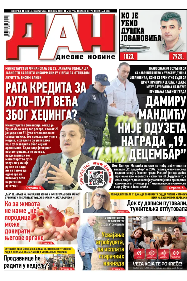Naslovna strana Dana za 6. februar