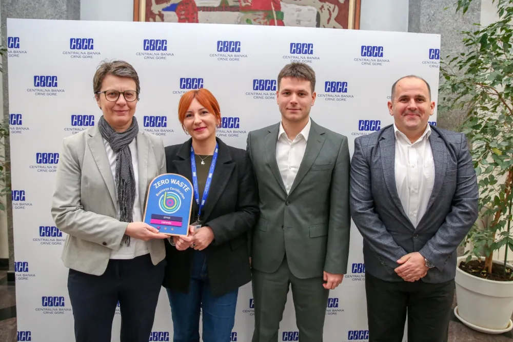 Centralna banka Crne Gore dobitnica Zero Waste Business sertifikata