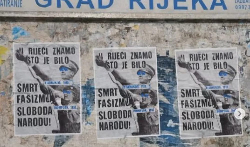 Antifa&scaron;isti oblijepili Rijeku plakatima sa likovima Tompsona i D'Anuncija: "Smrt fa&scaron;izmu, sloboda narodu"