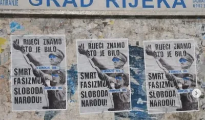 Antifa&scaron;isti oblijepili Rijeku plakatima sa likovima Tompsona i D'Anuncija: "Smrt fa&scaron;izmu, sloboda narodu"