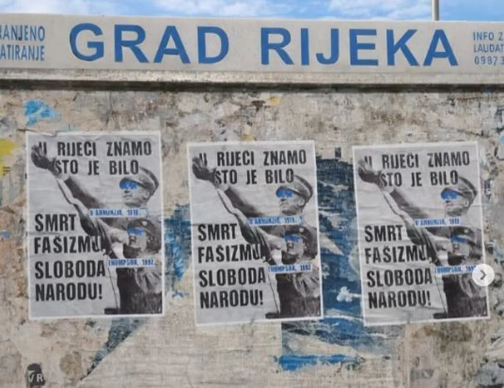 Antifa&scaron;isti oblijepili Rijeku plakatima sa likovima Tompsona i D'Anuncija: "Smrt fa&scaron;izmu, sloboda narodu"