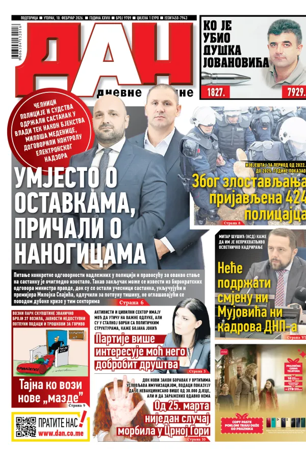 Naslovna strana Dana, 10. fenruar