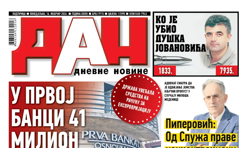 Naslovna strana "Dana" za 16. februar 2026