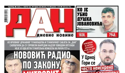 Naslovna strana "Dana" za 21. februar 2026