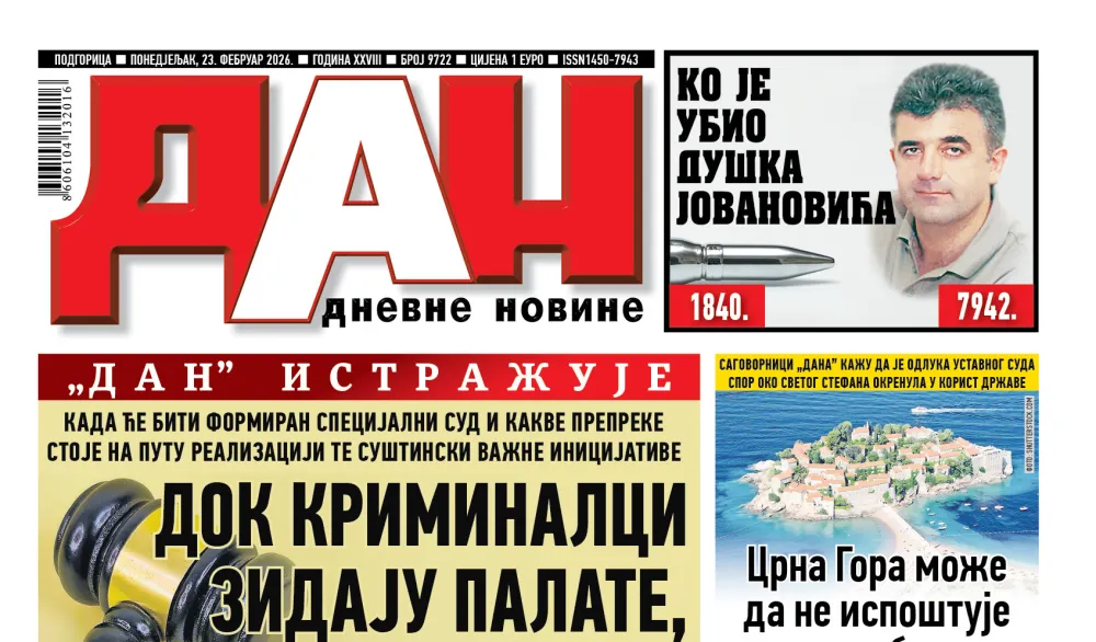 Naslovna strana "Dana" za 23. februar 2026