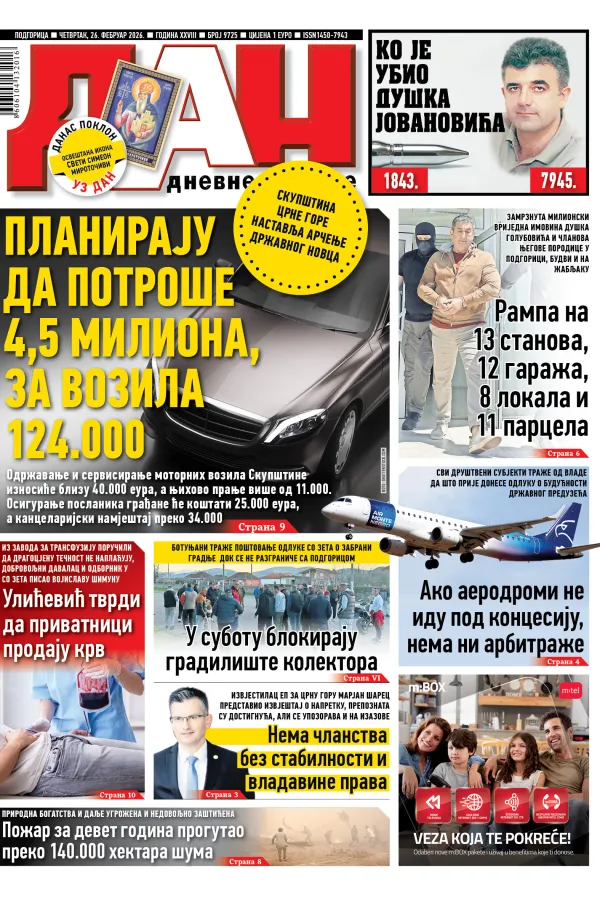 Naslovna strana "Dana" za 26. februar 2026.