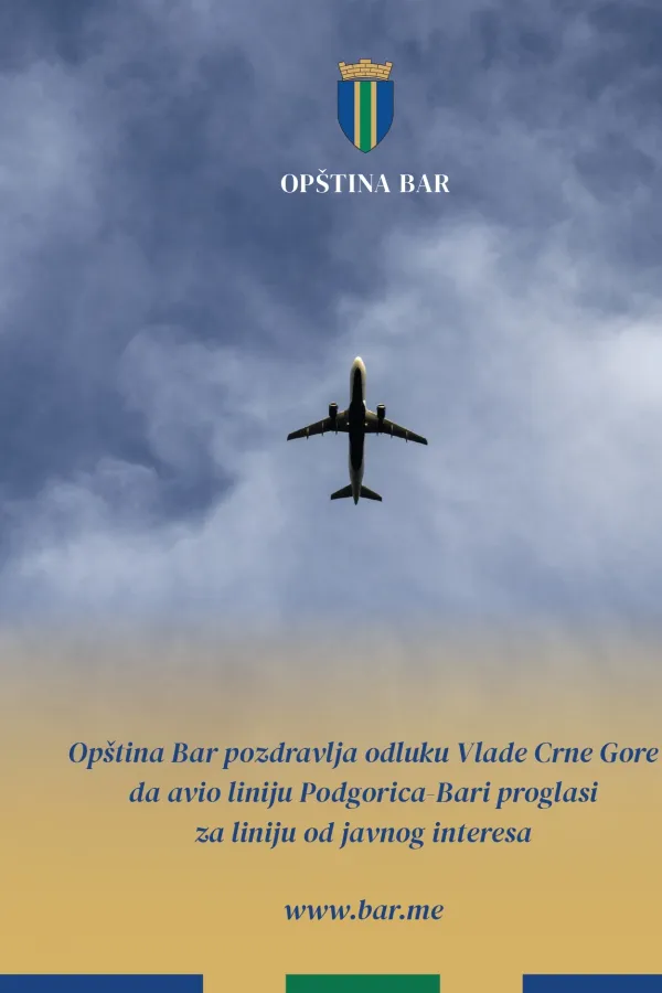 Op&scaron;tina Bar: Avio-linija Podgorica-Bari biće od velikog značaja za razvoj turizma i ekonomije