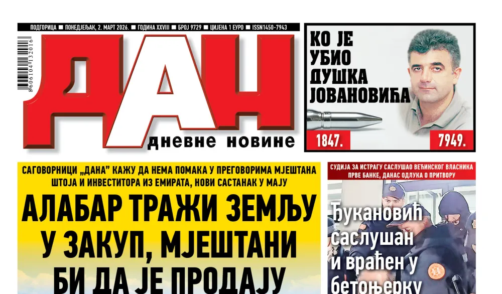 Naslovna strana &ldquo;Dana&rdquo; za 2. mart 2026