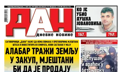 Naslovna strana &ldquo;Dana&rdquo; za 2. mart 2026