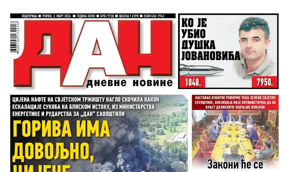 Naslovna strana "Dana" za 3. mart 2026