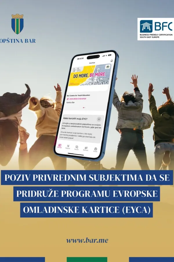 Op&scaron;tina Bar i EYCA: Otvoren poziv za ulazak u partnersku mrežu Evropske omladinske kartice