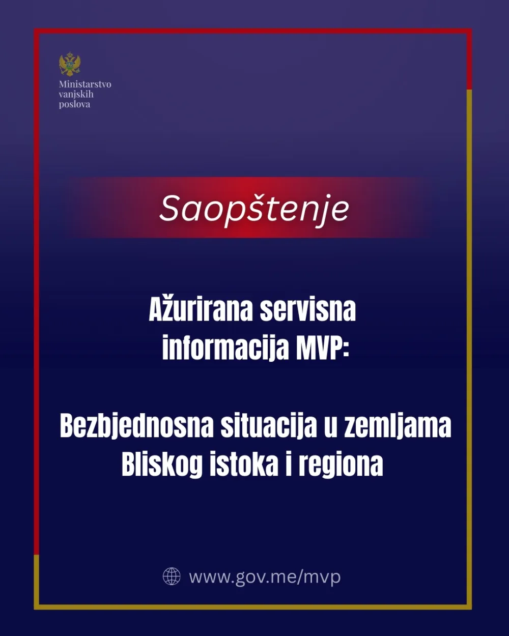 Ažurirani pregled ključnih servisnih informacija za države obuhvaćene bezbjednosnom eskalacijom