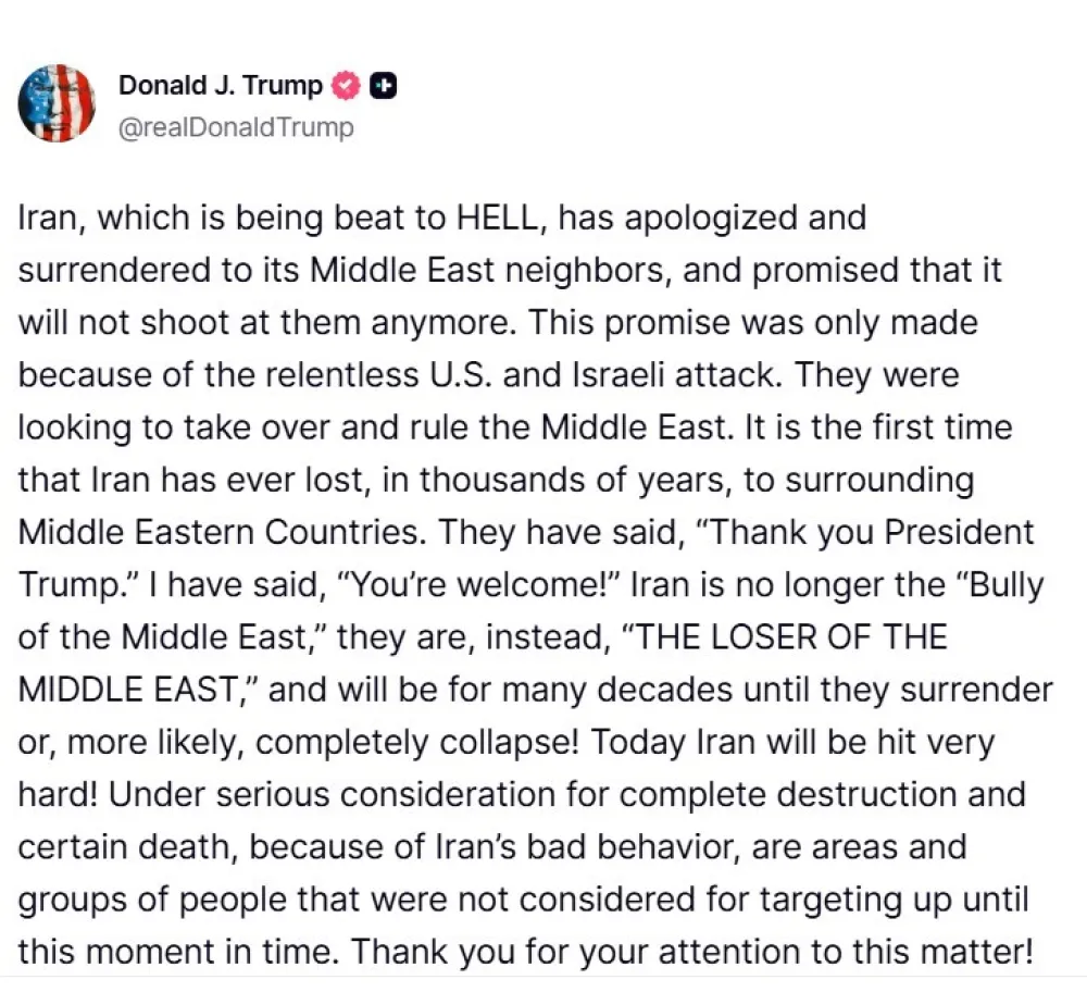 Trampovo obraćanje na platformi Truth Social