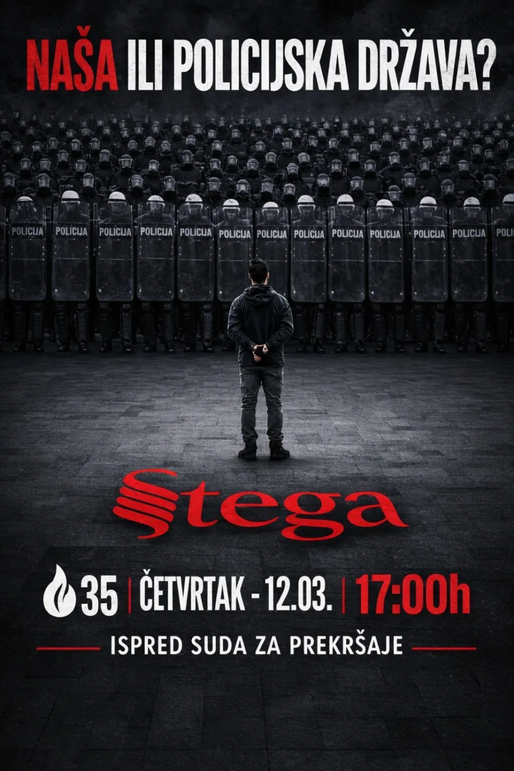 STEGA poziva građane da u četvrtak ispred Suda za prekr&scaron;aje podrže Ljumovića, Radomana i Marunovića