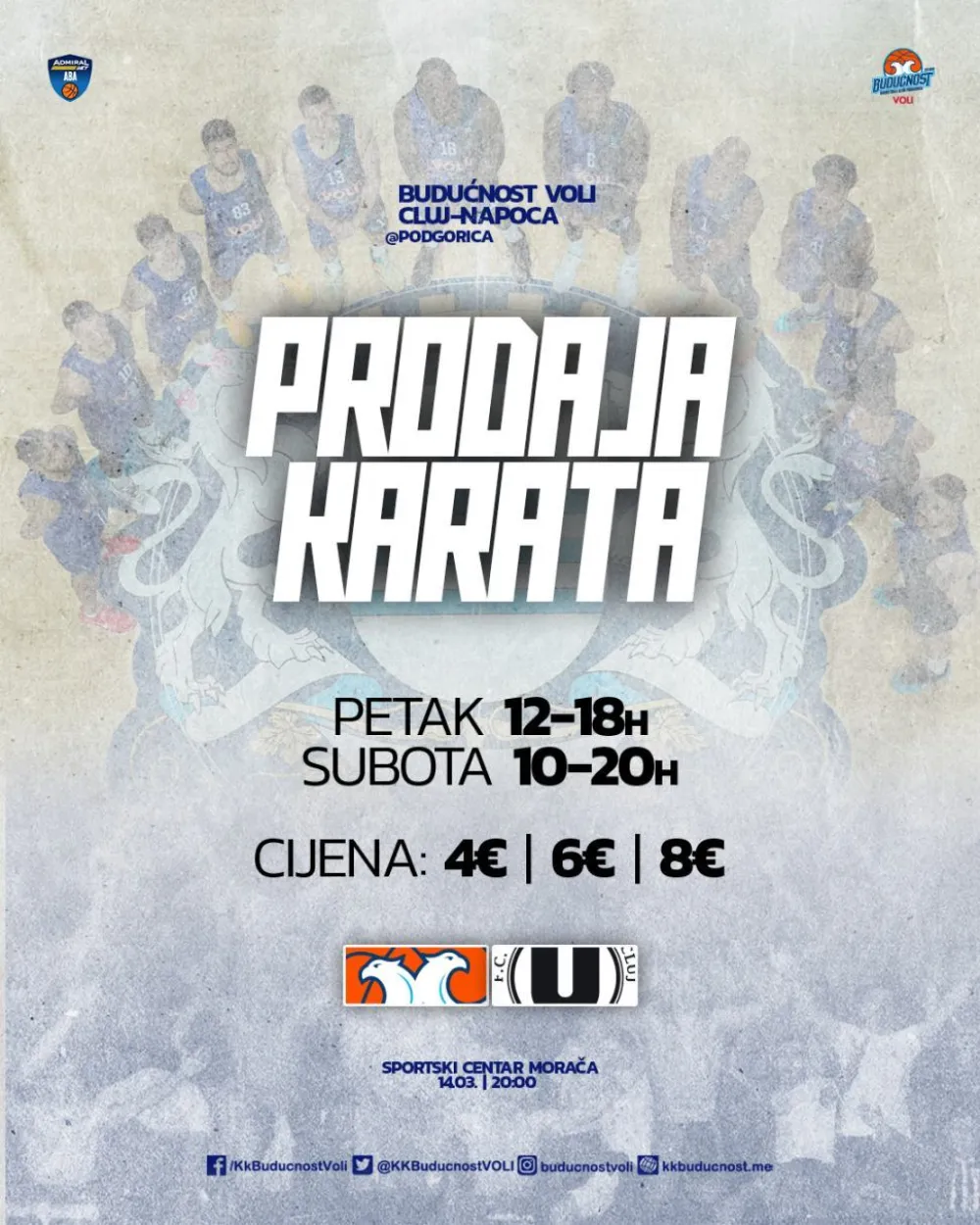 Budućnost Voli u subotu od 20h ponovo protiv Kluža 