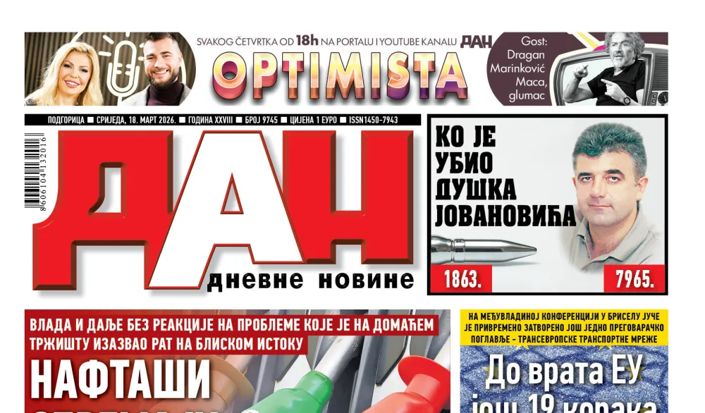 Naslovna strana "Dana" za 18. mart 2026