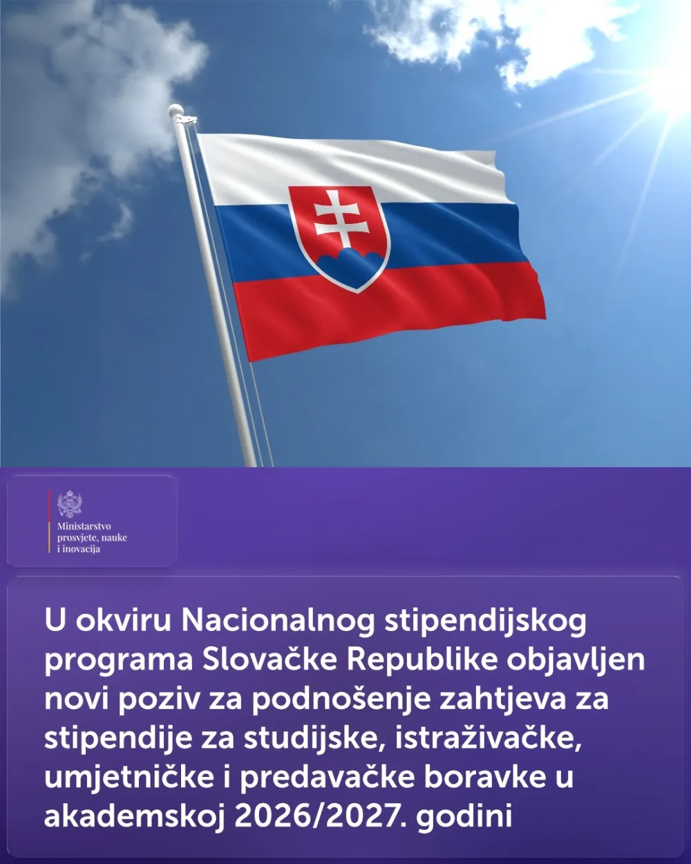 MPNI: Stipendije Slovačke Republike za na&scaron;e studente i doktorande