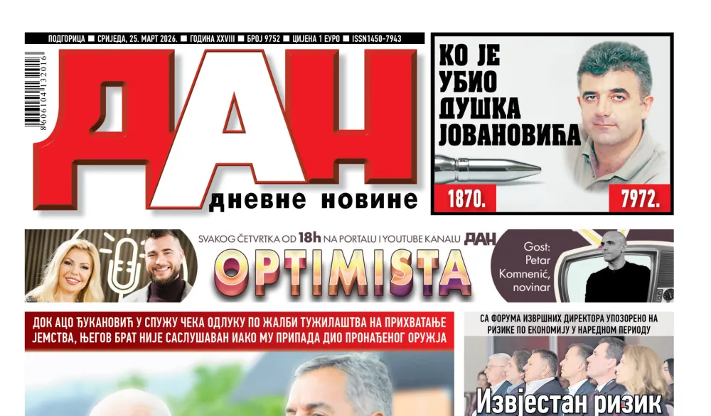 Naslovna strana "Dana" za 25. mart 2026