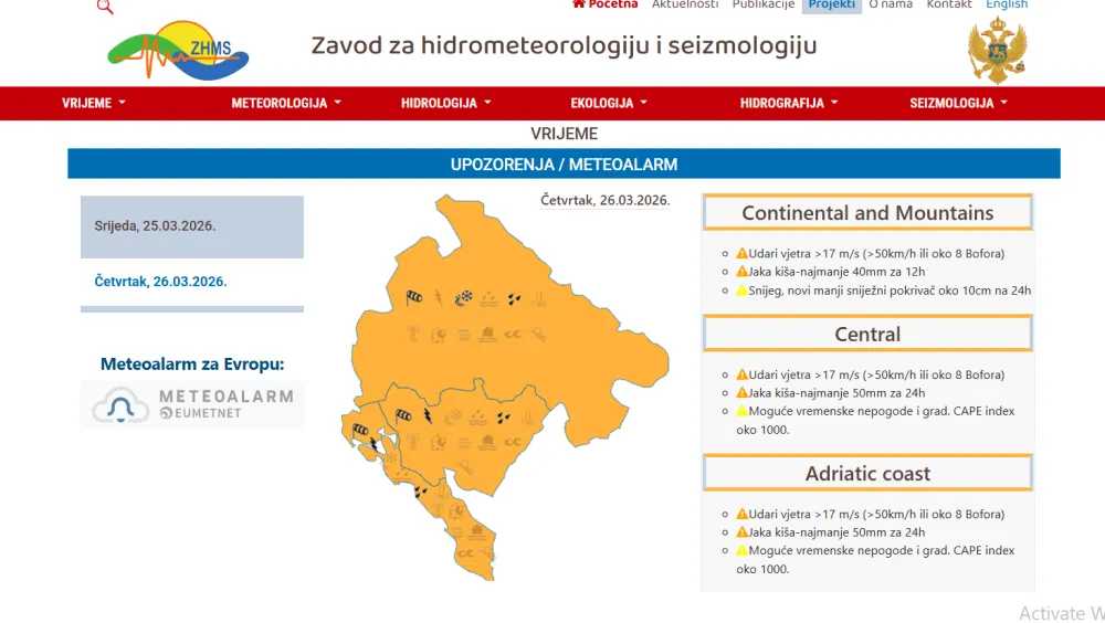 Meteo-alarm za 26.3.2026.