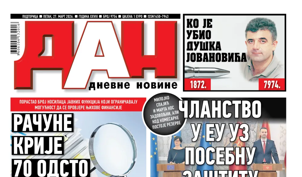 Naslovna strana "Dana" za 27. mart 2026