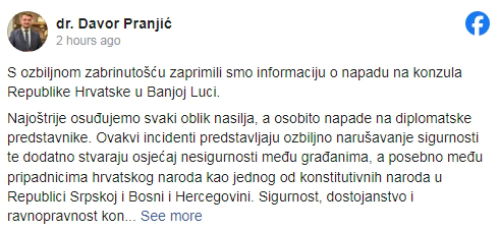 Hrvatski diplomata napadnut u Banja Luci