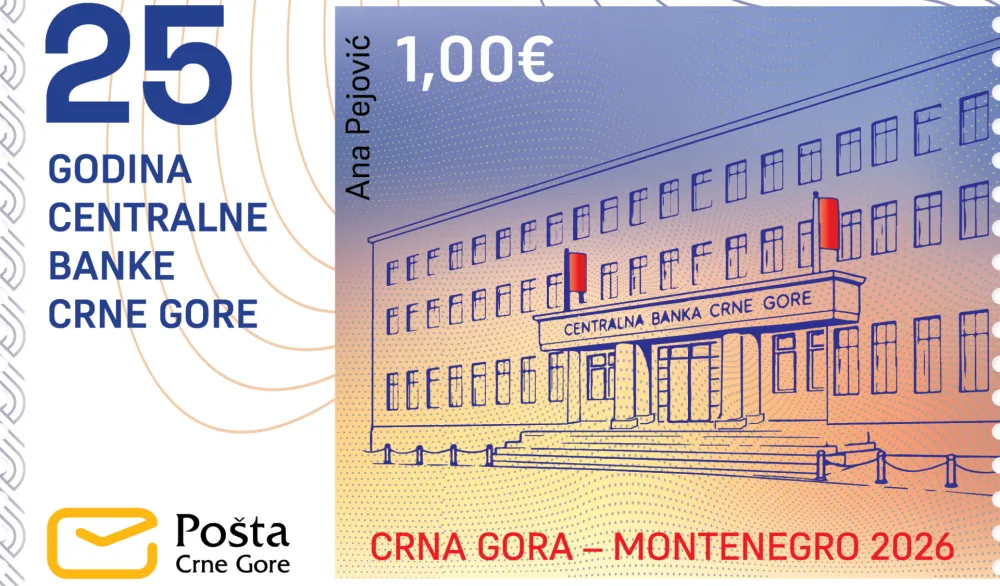 Po&scaron;ta Crne Gore publikovala po&scaron;tansku marku u okviru izdanja 25 godina CBCG